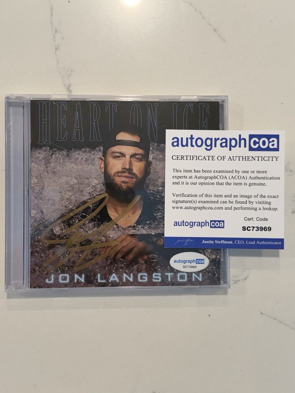 JON LANGSTON COA ACOA Signed Autograph "HEART ON ICE" CD Country Music 2023 #1